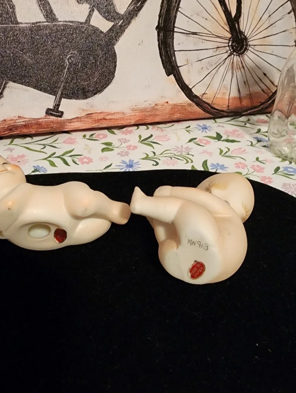 Northcrest Cream Ceramic Kewpie-Style Figurine Pair with Peach Accents
